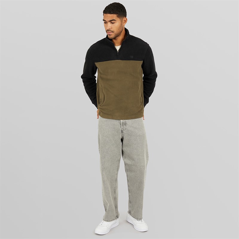 THREADBARE Mens Wham 1/4 Zip Fleece Black/Khaki