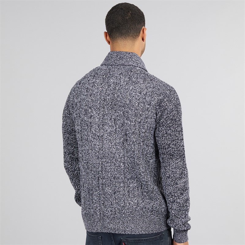 THREADBARE Mens Finch Shawl Cardigan Navy/Ecru Twist