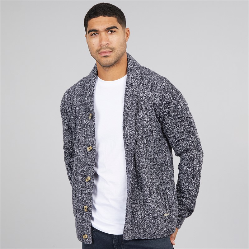 THREADBARE Mens Finch Shawl Cardigan Navy/Ecru Twist