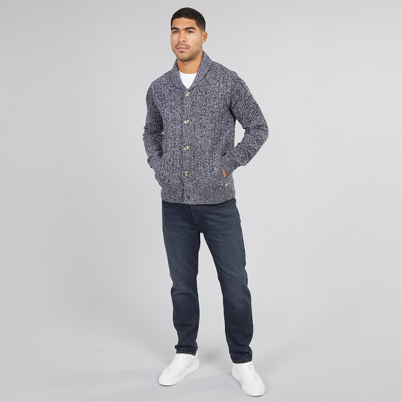THREADBARE Mens Finch Shawl Cardigan Navy/Ecru Twist