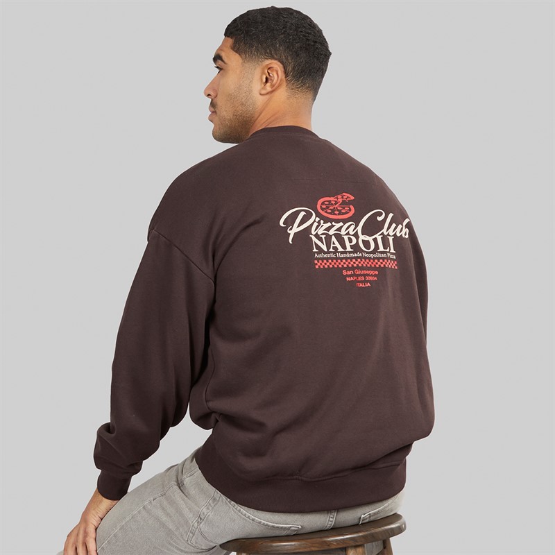 THREADBARE Mens Nara Crew Neck Fleece Chocolate Torte