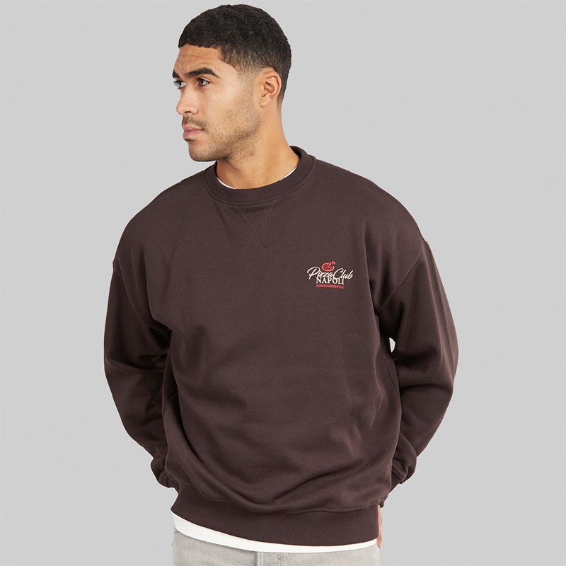 THREADBARE Mens Nara Crew Neck Fleece Chocolate Torte
