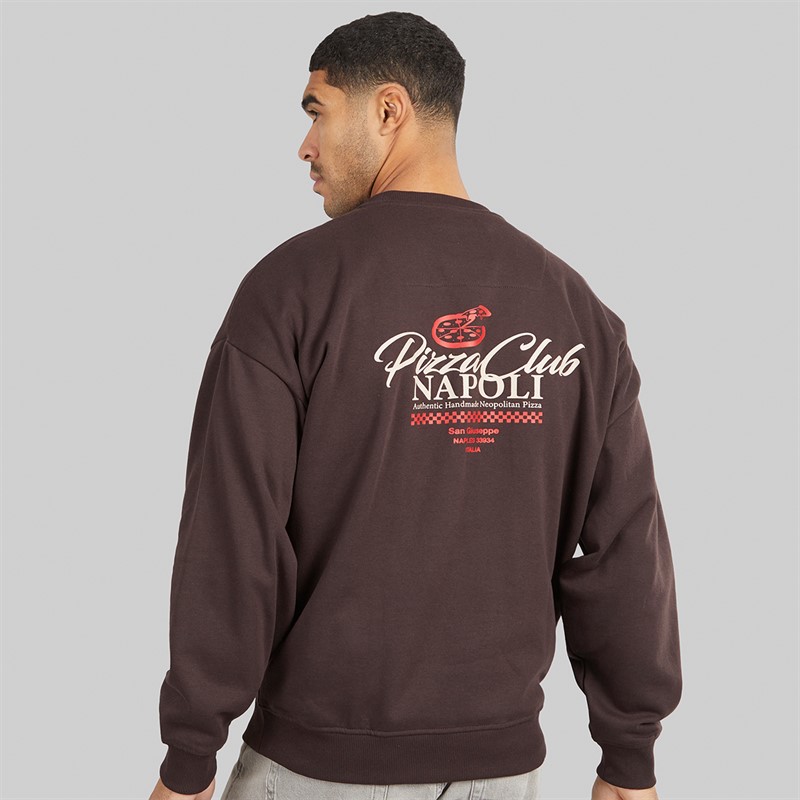 THREADBARE Mens Nara Crew Neck Fleece Chocolate Torte