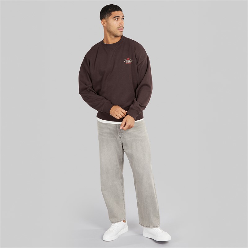 THREADBARE Mens Nara Crew Neck Fleece Chocolate Torte