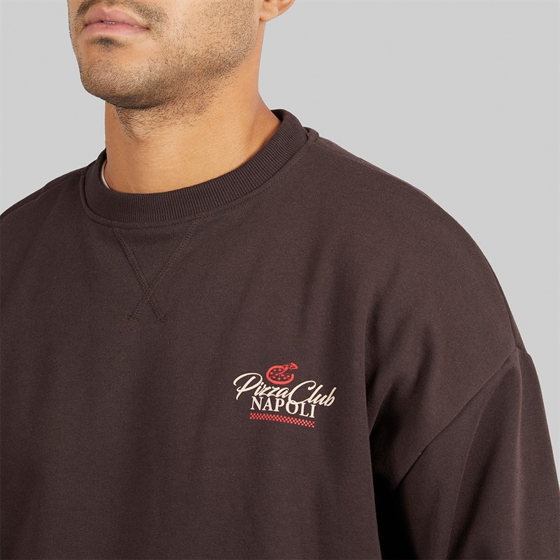 THREADBARE Mens Nara Crew Neck Fleece Chocolate Torte