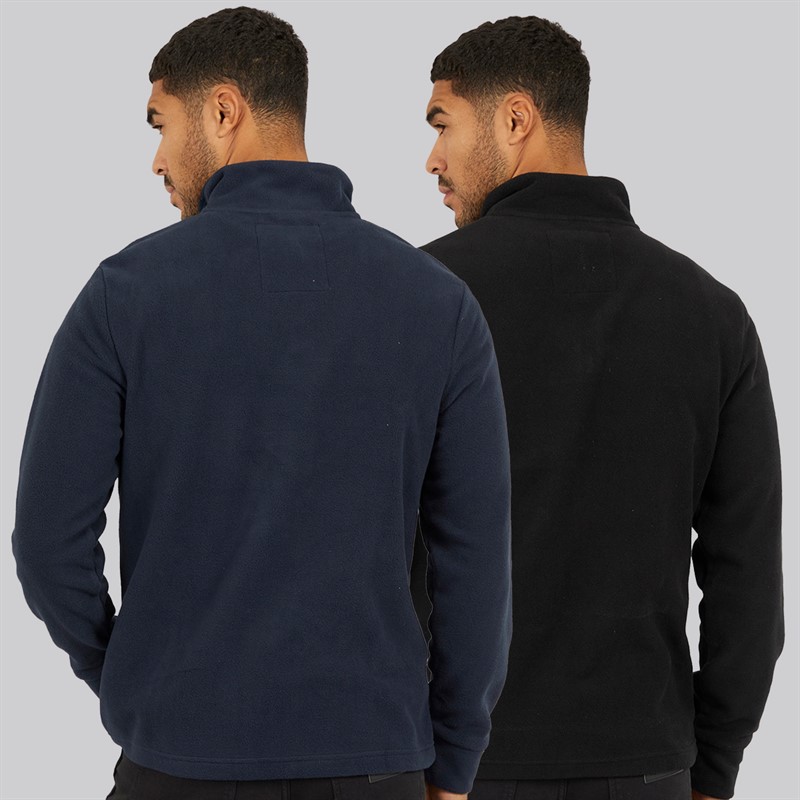 THREADBARE Mens Two Pack Pascal 1/4 Zip Fleeces Black/Navy