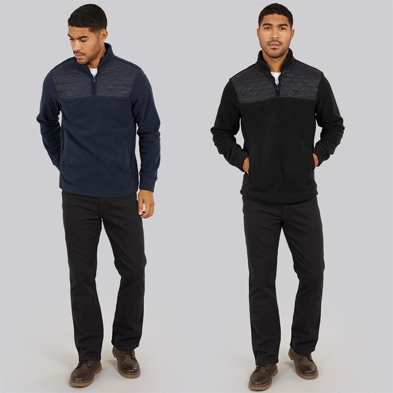 THREADBARE Mens Two Pack Pascal 1/4 Zip Fleeces Black/Navy