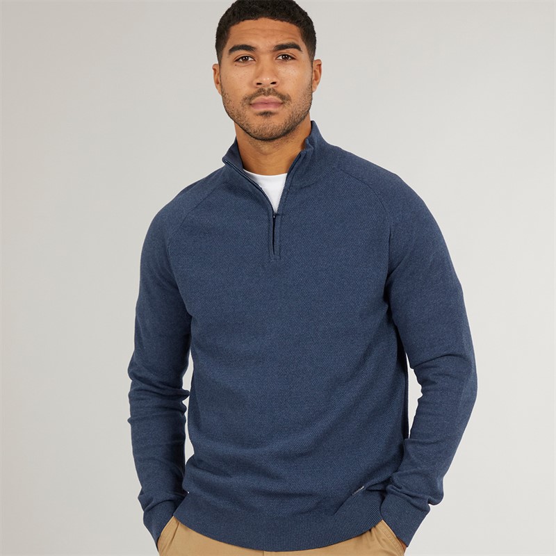 THREADBARE Mens Jenning 1/4 Zip Jumper Denim