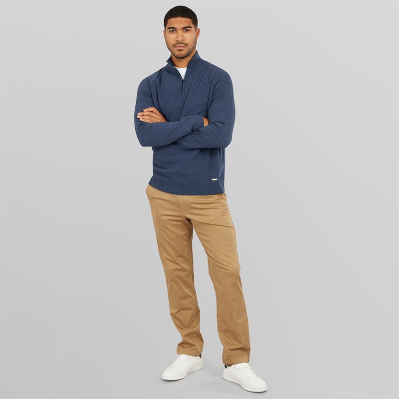 THREADBARE Mens Jenning 1/4 Zip Jumper Denim