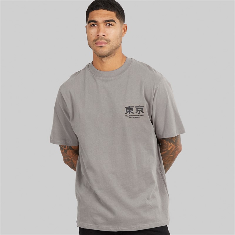 THREADBARE Mens Axel Relaxed Fit Graphic T-Shirt Slate