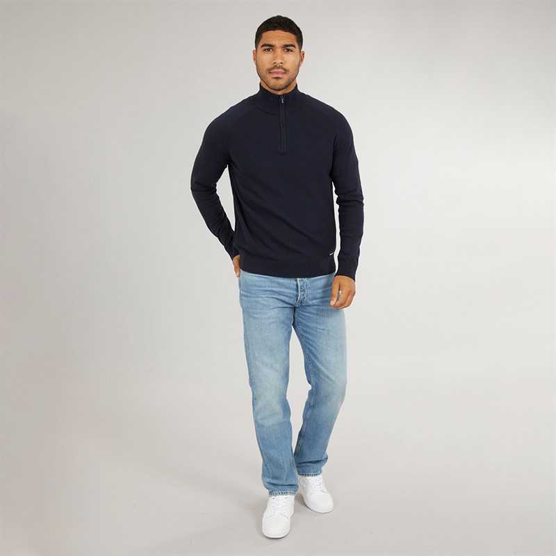 THREADBARE Mens Jenning 1/4 Zip Jumper Navy