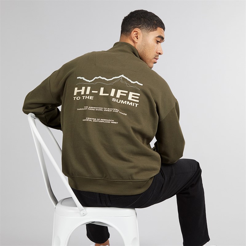 THREADBARE Mens Hakoda 1/4 Zip Fleece Dark Khaki