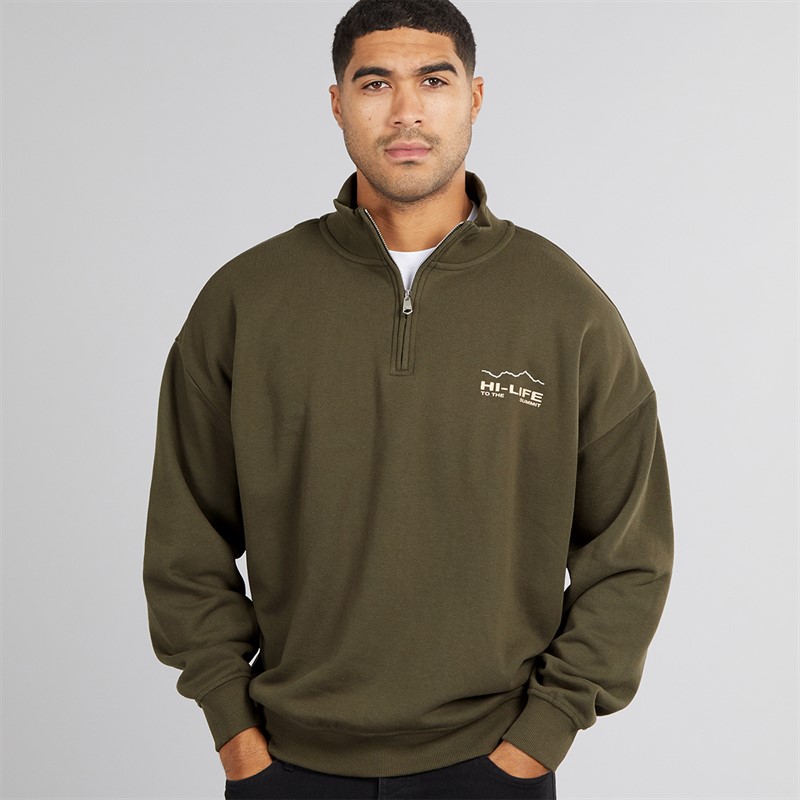 THREADBARE Mens Hakoda 1/4 Zip Fleece Dark Khaki