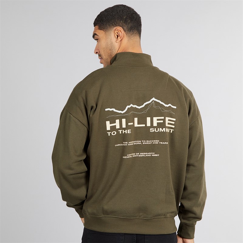 THREADBARE Mens Hakoda 1/4 Zip Fleece Dark Khaki