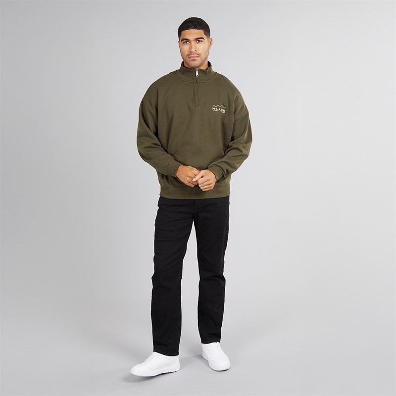 THREADBARE Mens Hakoda 1/4 Zip Fleece Dark Khaki