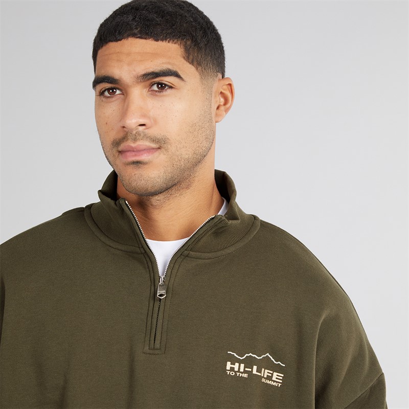 THREADBARE Mens Hakoda 1/4 Zip Fleece Dark Khaki
