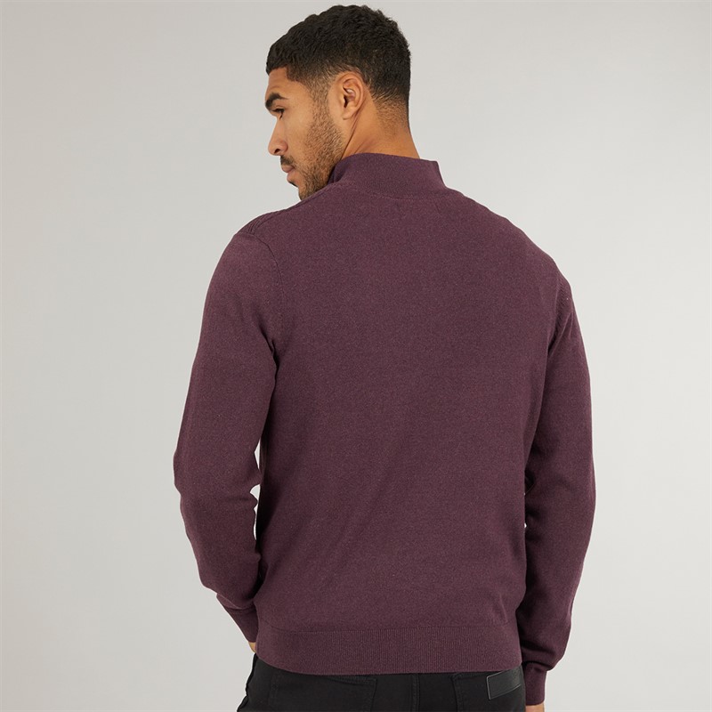 THREADBARE Mens Fox 1/4 Zip Jumper Plum