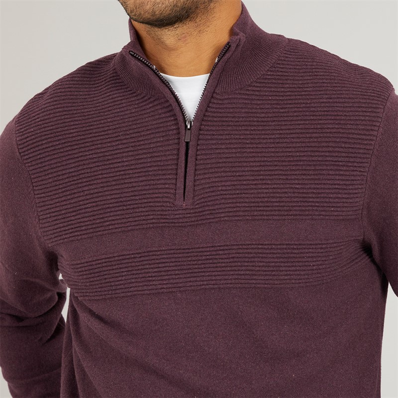 THREADBARE Mens Fox 1/4 Zip Jumper Plum