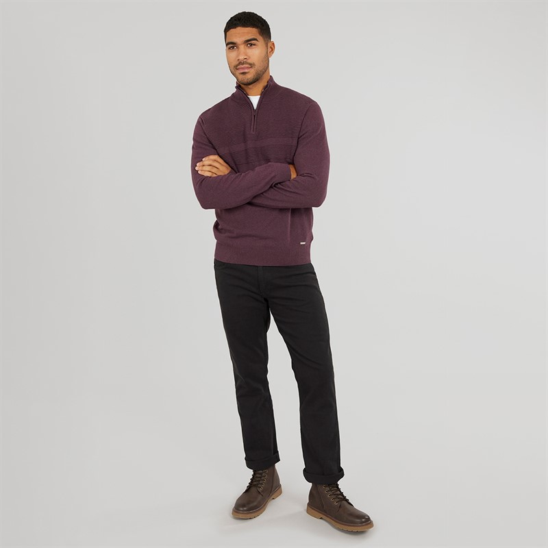 THREADBARE Mens Fox 1/4 Zip Jumper Plum