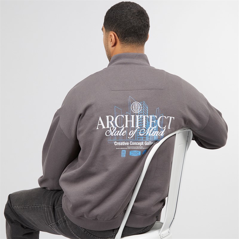 THREADBARE Mens Bloss 1/4 Zip Fleece Slate