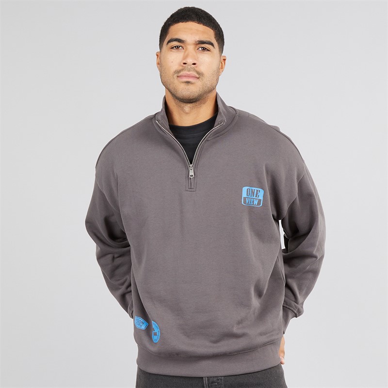 THREADBARE Mens Bloss 1/4 Zip Fleece Slate