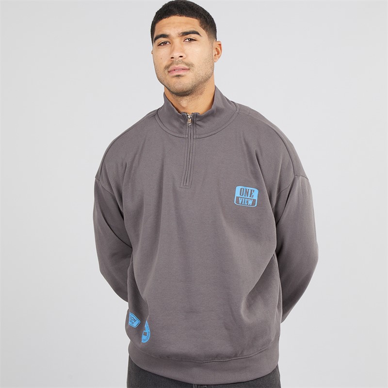 THREADBARE Mens Bloss 1/4 Zip Fleece Slate