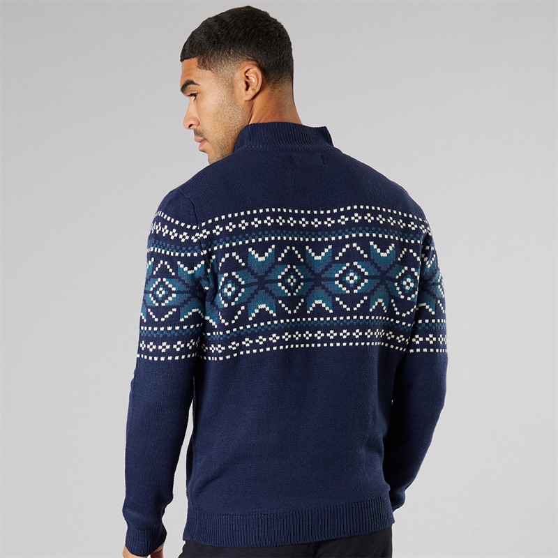THREADBARE Mens 1/4 Zip Hinchley Jumper Navy