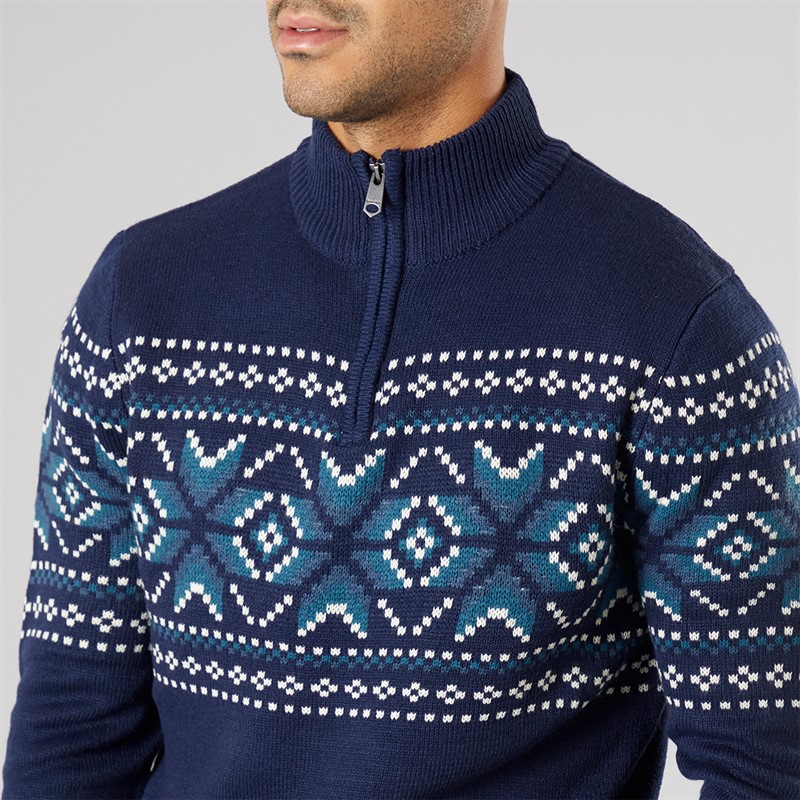 THREADBARE Mens 1/4 Zip Hinchley Jumper Navy