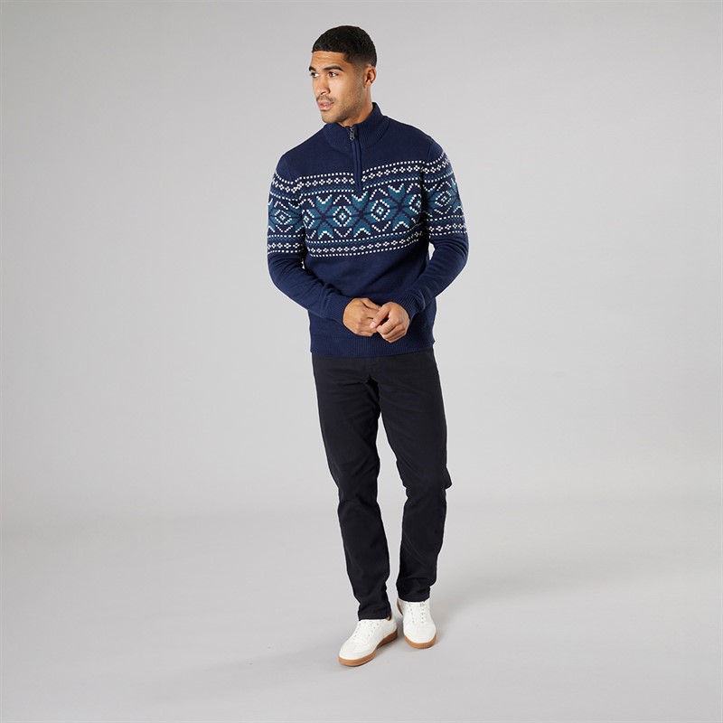 THREADBARE Mens 1/4 Zip Hinchley Jumper Navy
