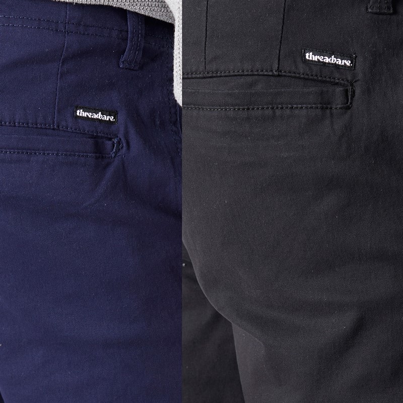 THREADBARE Mens Laurie Regular Fit Two Pack Straight Trousers Black/Navy