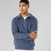 THREADBARE Mens 1/4 Zip Cosmopolitan Fleece Sweatshirt Denim