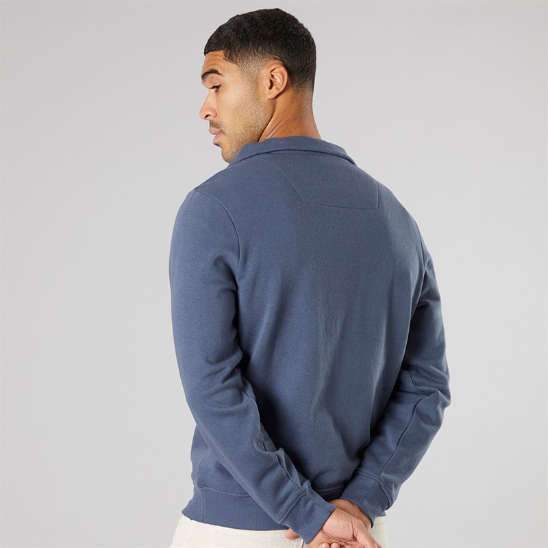 THREADBARE Mens 1/4 Zip Cosmopolitan Fleece Sweatshirt Denim