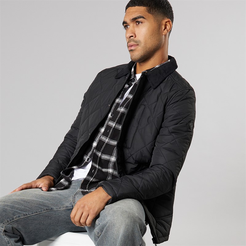 THREADBARE Mens Townton Quilted Jacket Black - Size L