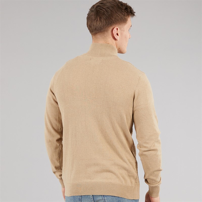 THREADBARE Mens Whitney 1/4 Zip Jumper Taupe