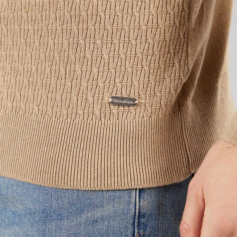 THREADBARE Mens Whitney 1/4 Zip Jumper Taupe