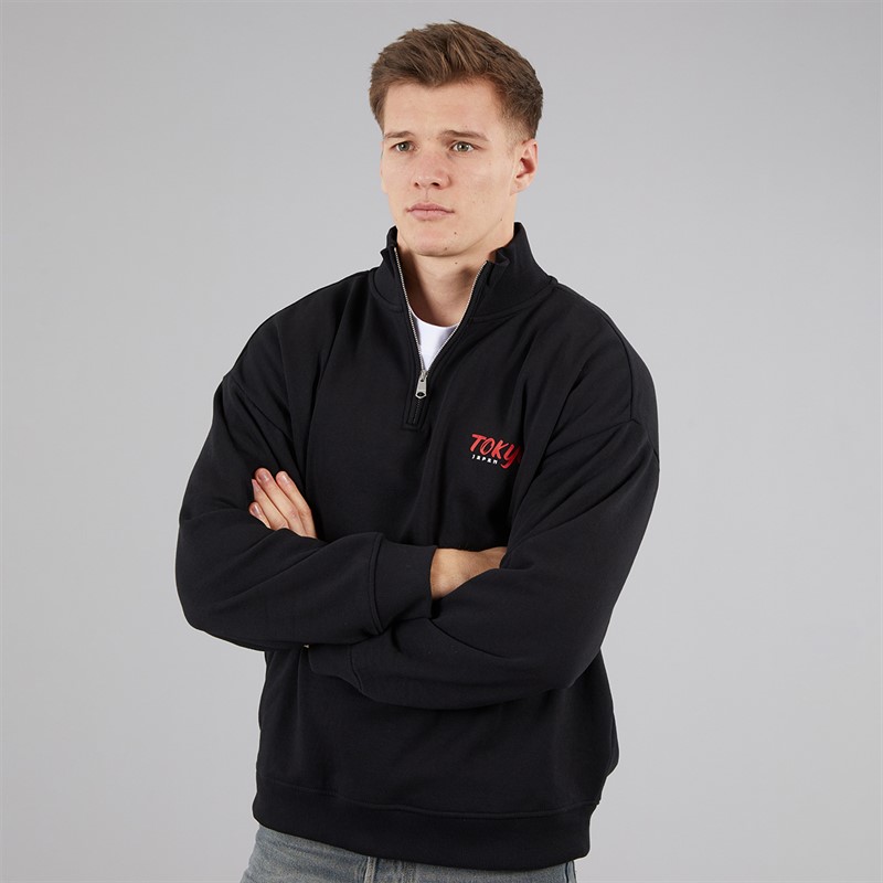 THREADBARE Mens Hokkaido 1/4 Zip Fleece Black