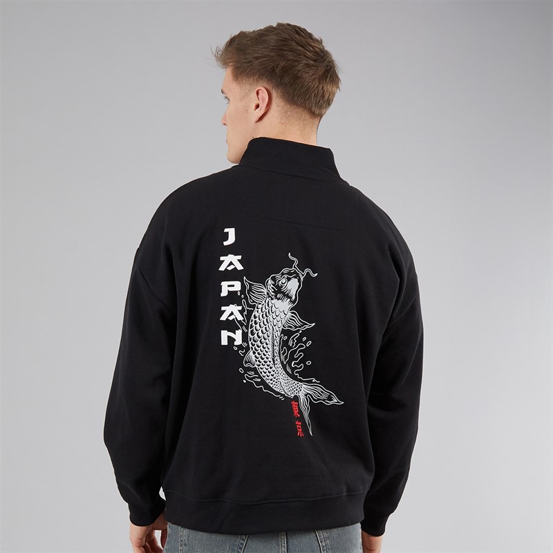 THREADBARE Mens Hokkaido 1/4 Zip Fleece Black