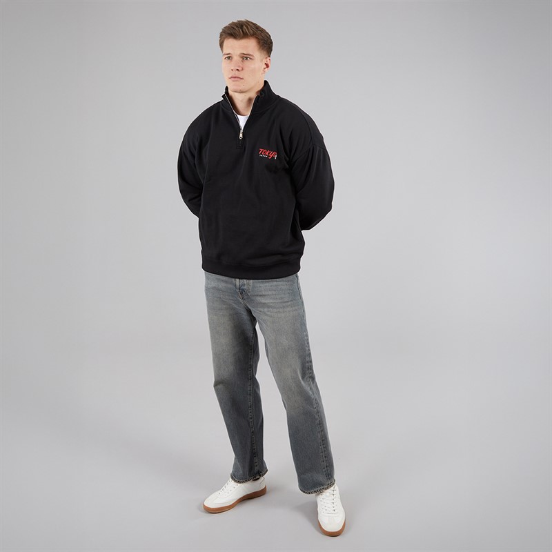 THREADBARE Mens Hokkaido 1/4 Zip Fleece Black