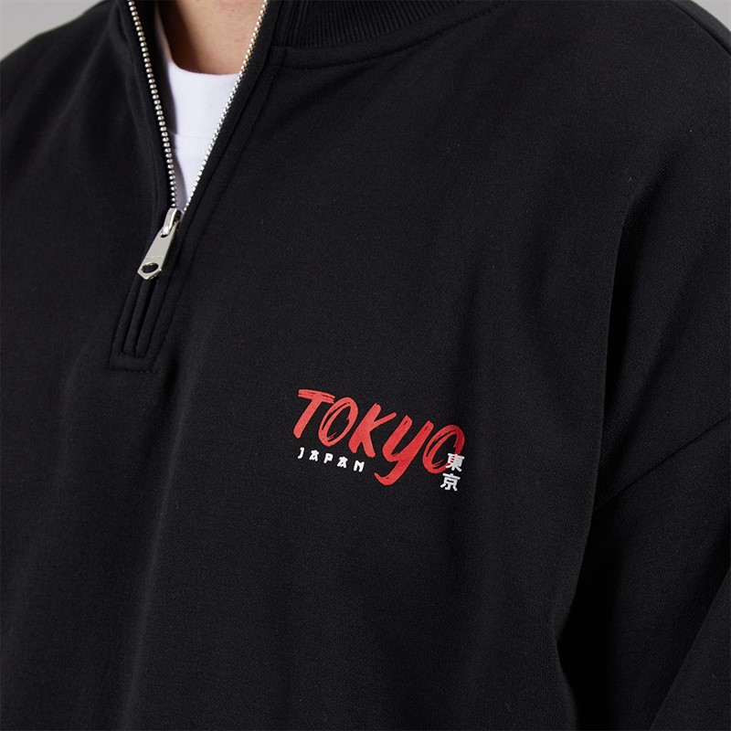 THREADBARE Mens Hokkaido 1/4 Zip Fleece Black