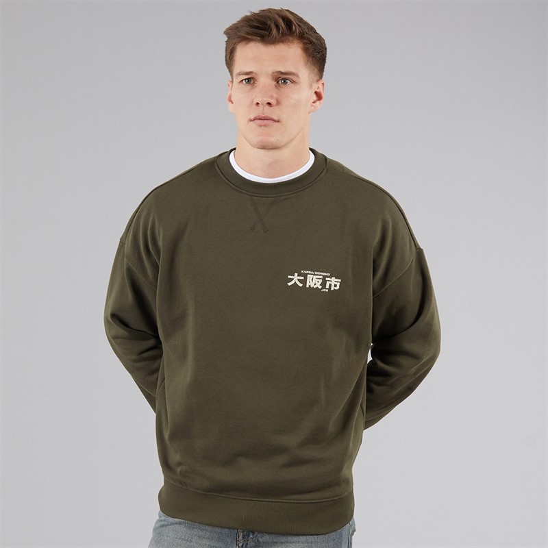 THREADBARE Mens Kagawa Fleece Sweatshirt Dark Khaki