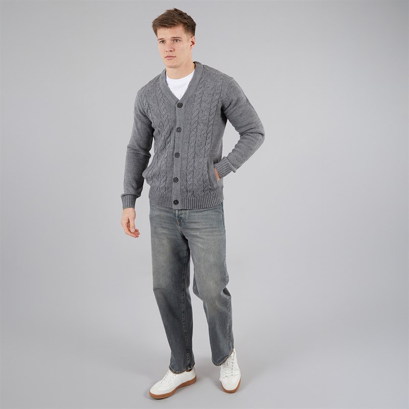 THREADBARE Mens Campionway Cardigan Mid Grey