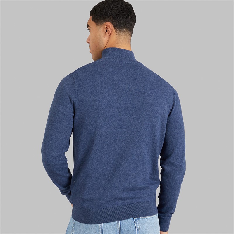 THREADBARE Mens Foxwood 1/4 Zip Jumper Denim Blue