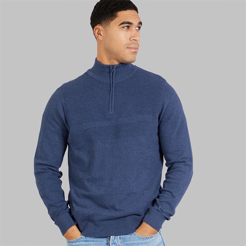 THREADBARE Mens Foxwood 1/4 Zip Jumper Denim Blue