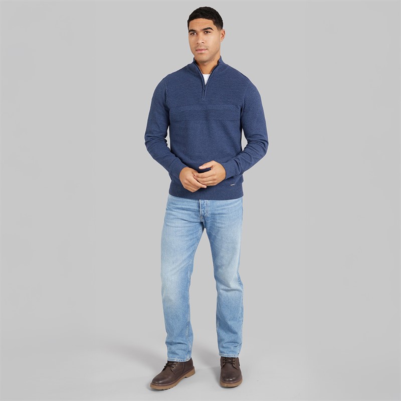 THREADBARE Mens Foxwood 1/4 Zip Jumper Denim Blue