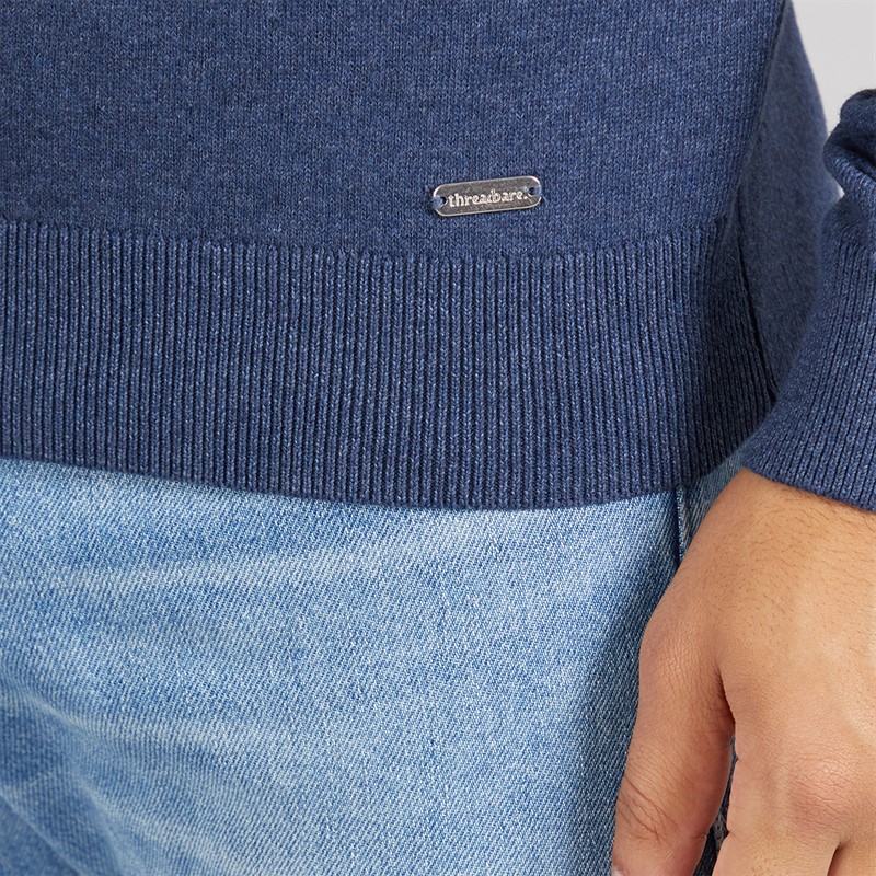 THREADBARE Mens Foxwood 1/4 Zip Jumper Denim Blue