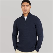 THREADBARE Mens Whitney 1/4 Zip Jumper Navy