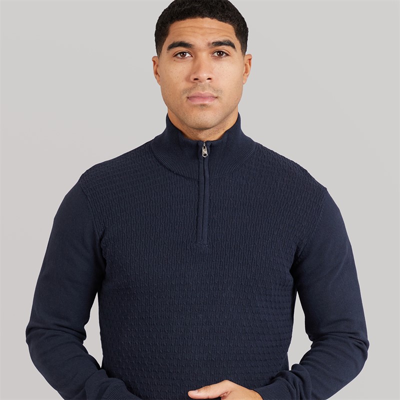 THREADBARE Mens Whitney 1/4 Zip Jumper Navy