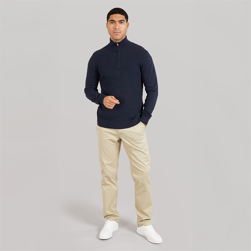 THREADBARE Mens Whitney 1/4 Zip Jumper Navy
