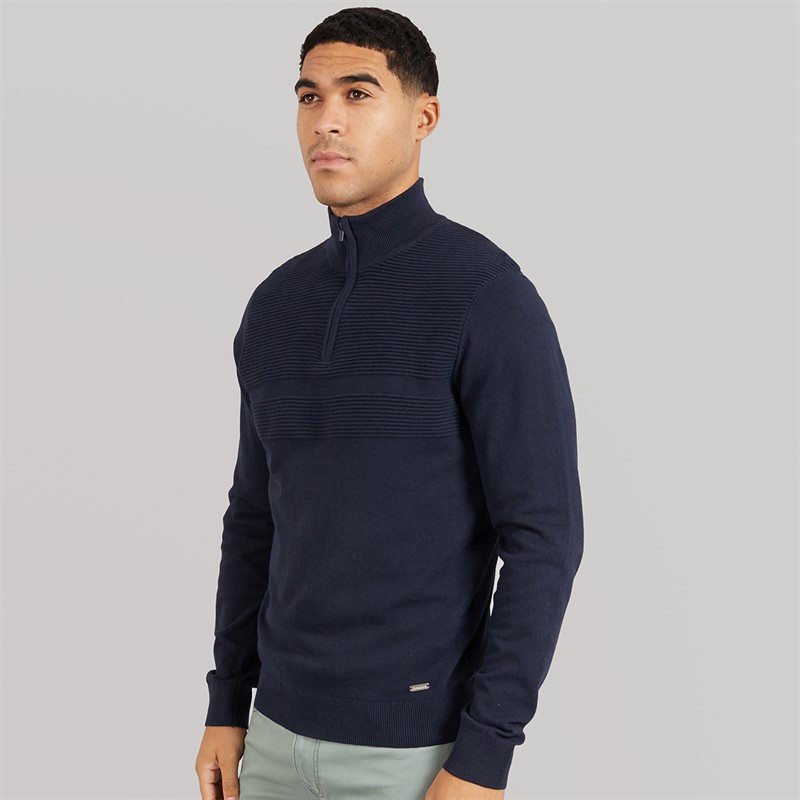 THREADBARE Mens Foxwood 1/4 Zip Jumper Navy
