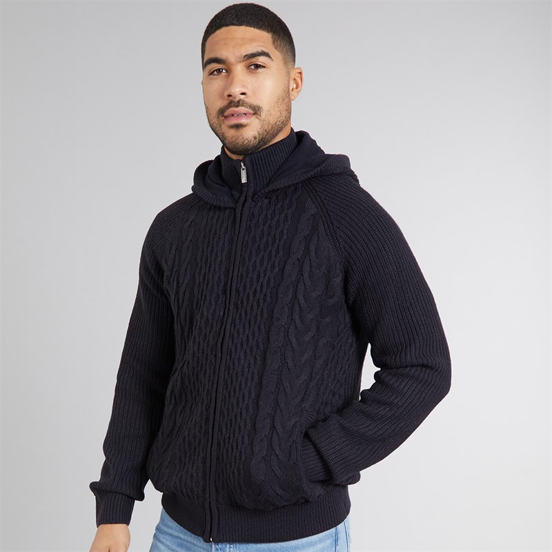 THREADBARE Mens Hannerton Knitted Hoodie Navy